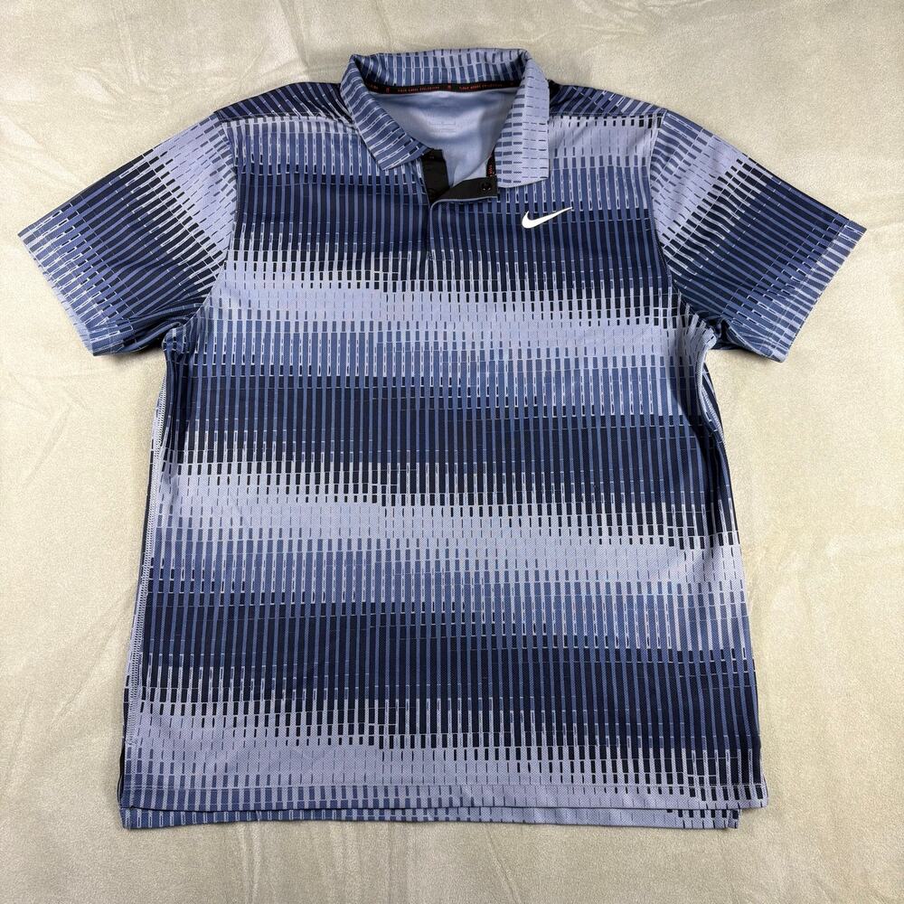Nike Dri-FIT ADV Tiger‎ Woods Golf Polo Shirt Blue Striped Men’s Large